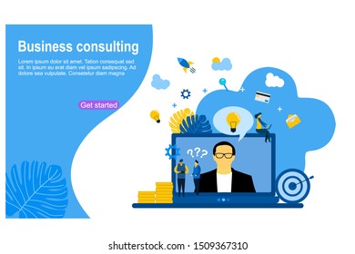 Website or landing page vector illustration of Business consulting concept with Tiny People Character Concept Vector Illustration, Suitable For web landing page,Wallpaper, Background, Card, banner,