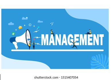 Website or landing page vector illustration of management with Tiny People Character Concept Vector Illustration, Suitable For web landing page,Wallpaper, Background, Card, banner,Book Illustration