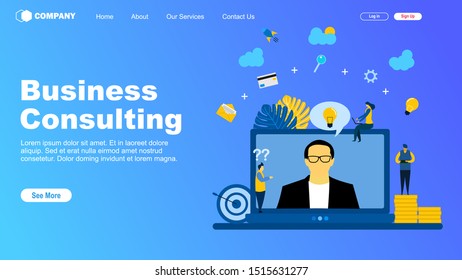 Website or landing page vector illustration of business consulting with Tiny People Character Concept Vector Illustration, Suitable For web landing page,Wallpaper, Background, Card, banner,Book Illust