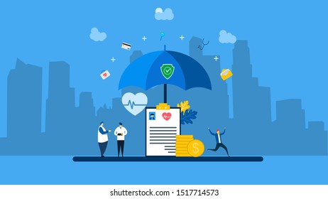 Website or landing page vector illustration of Healthcare insurance with Tiny People Character Concept Vector Illustration, Suitable For web landing page,Wallpaper, Background, Card, banner,Book