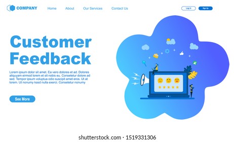 Website or landing page vector illustration of Customer Feedback Tiny People Character Concept Vector Illustration, Suitable For Wallpaper, Banner, Background, Card, Book Illustration, Web 
