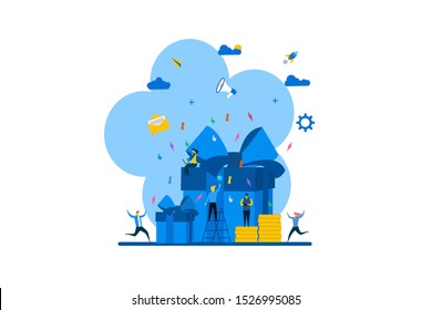 Website or landing page vector illustration of online reward , Group of people receive a gift box vector illustration concept