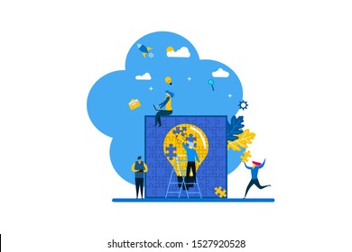 	
Website or landing page vector illustration of Business concept. Team metaphor. people connecting puzzle elements with Tiny People Character Concept Vector Illustration,
