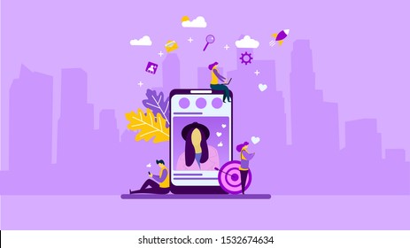 Website or landing page vector illustration of Social media marketing with Tiny People Character Concept Vector Illustration, Suitable For web landing page,Wallpaper, Background, Card, banner