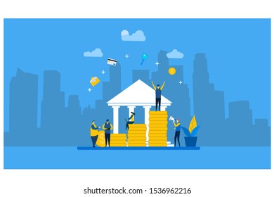 Website or landing page vector illustration of investment management,career growth to success, flat color icons, business analysis with Tiny People Character Concept Vector Illustration,
