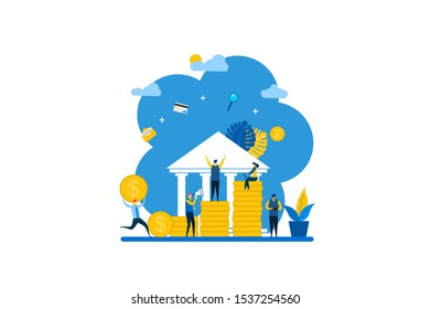 Website or landing page vector illustration of investment management,career growth to success, flat color icons, business analysis with Tiny People Character Concept Vector Illustration, 