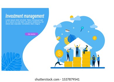 Website or landing page vector illustration of  investment management,career growth to success, flat color icons, business analysis with Tiny People Character Concept Vector Illustration
