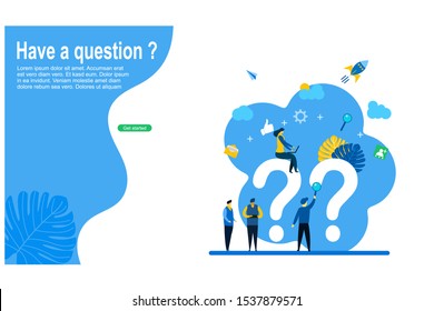 Website or landing page vector illustration of AQ and QnA.people asking to online support center with Tiny People Character Concept Vector Illustration, Suitable For web landing page,Wallpaper