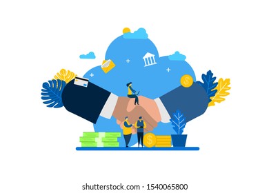 Website or landing page vector illustration of  Business partnership concept,hand shake with Tiny People Character Concept Vector Illustration, Suitable For web landing page,Wallpaper, Background,