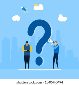 Website or landing page vector illustration of  answer to question metaphor with Tiny People Character Concept Vector Illustration, Suitable For web landing page,Wallpaper, Background, Card, banner,