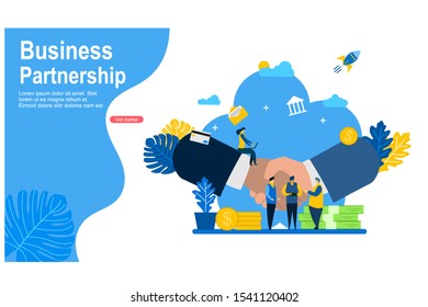 Website or landing page vector illustration of  Business partnership concept,hand shake with Tiny People Character Concept Vector Illustration, Suitable For web landing page,Wallpaper, Background
