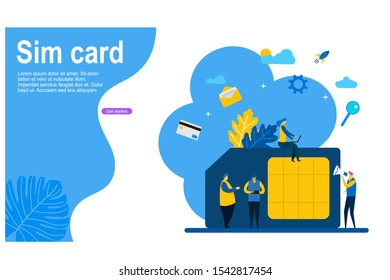 Website or landing page vector illustration of  Mobile sim card with Tiny People Character Concept Vector Illustration, Suitable For web landing page,Wallpaper, Background, Card, banner,Book