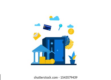 Website or landing page vector illustration of Big bankers are involved in work, saving or raising money.Vector Illustration, Suitable For web landing page,Wallpaper, Background, Card, banner,Book 