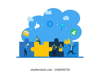 Website or landing page vector illustration of  people connecting puzzle elements.flat design style. Symbol of teamwork,partnership.vector Illustration