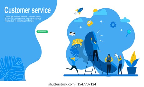 Website or landing page vector illustration of  customer service with Tiny People Character Concept Vector Illustration, Suitable For web landing page,Wallpaper, Background, Card, banner,Book 