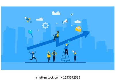 Website or landing page vector illustration of  a group of people characters are thinking over an idea. prepare a business project start up with Tiny People Character Concept Vector Illustration, 