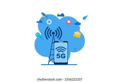 	
Website or landing page vector illustration of  5G network wireless technology.Vector Illustration, Suitable For web landing page,Wallpaper, Background, Card, banner,Book Illustration
