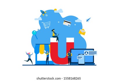 Website or landing page vector illustration of  Customer strategy, customer support and service with Tiny People Character Concept Vector Illustration, Suitable For web landing page,Wallpaper, 