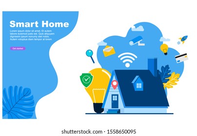 Website or landing page vector illustration of  Concept home with technology system.Smart home control concept,Vector Illustration, Suitable For web landing page,Wallpaper, Background, Card, banner,