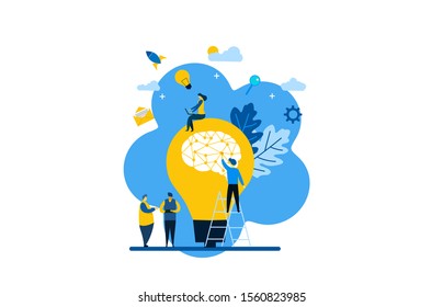 Website or landing page vector illustration of  Brainstorm. Team in search of new solutions ideas with Tiny People Character Concept Vector Illustration, Suitable For web landing page,Wallpaper, 