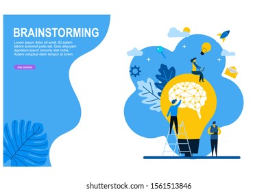 Website or landing page vector illustration of  Brainstorm. Team in search of new solutions ideas with Tiny People Character Concept Vector Illustration, Suitable For web landing page,Wallpaper, 