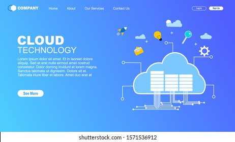 Website or landing page vector illustration of  Cloud computing. Data in database on cloud services ,Vector Illustration, Suitable For web landing page,Wallpaper, Background, banner, Book Illustration
