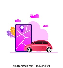 Website or landing page vector illustration of  The concept of online transportation.smartphones and car,Can be used for landing pages, backgrounds, wallpapers, banners and illustration books.