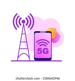Website or landing page vector illustration of  5G network wireless technology.Vector Illustration, Suitable For web landing page,Wallpaper, Background, Card, banner,Book Illustration