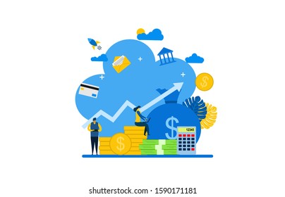 Website or landing page vector illustration of  income salary rate increase.with Tiny People Character Concept Vector Illustration, Suitable For web landing page,Wallpaper, Background,banner,Book 