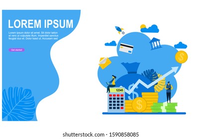 Website or landing page vector illustration of  income salary rate increase.with Tiny People Character Concept Vector Illustration, Suitable For web landing page,Wallpaper, Background,banner,Book 