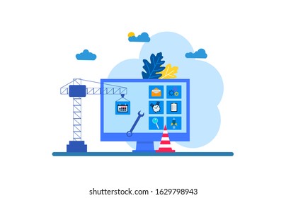 Website or landing page vector illustration of   Website is under construction . Vector Illustration, Suitable For web landing page,Wallpaper, Background,banner,Book Illustration