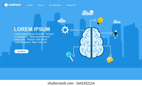 Website or landing page vector illustration of   digital brain and artificial thinking process concept, Vector Illustration, Suitable For web landing page,Wallpaper, Background,banner,Book