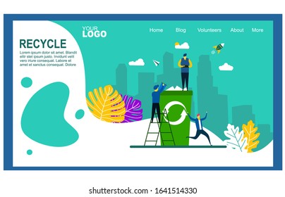 
Website or landing page vector illustration of   Recycling garbage People sorting each type of garbage into the trash.Vector Illustration, Suitable For web landing page,Wallpaper, Background,banner,