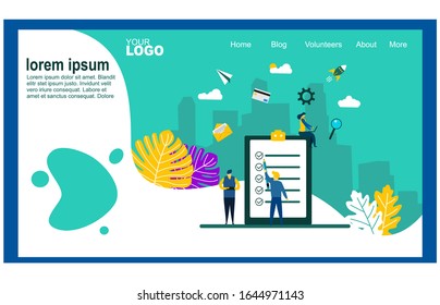 Website or landing page vector illustration of   Survey. Flat mini persons concept with quality test and satisfaction report.Suitable For web landing page,Wallpaper, Background,