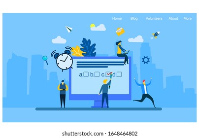 Website or landing page vector illustration of online exam, questionnaire form, online education, internet quiz,survey