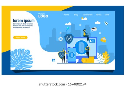 Website or landing page vector illustration of  Fingerprint screening security system concept. Digital touch scan identification or electronic sensor authentication.with Tiny People Character Concept 
