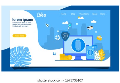 Website or landing page vector illustration of  Fingerprint screening security system concept. Digital touch scan identification or electronic sensor authentication.Suitable For web landing page,