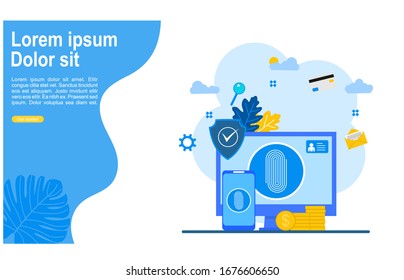 Website or landing page vector illustration of  Fingerprint screening security system concept. Digital touch scan identification or electronic sensor authentication.Suitable For web landing page,