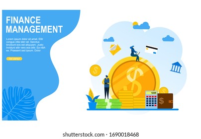 Website or landing page vector illustration of  finance or financial management with Tiny People Character Concept Vector Illustration, Suitable For web landing page,Wallpaper, Background,banner,