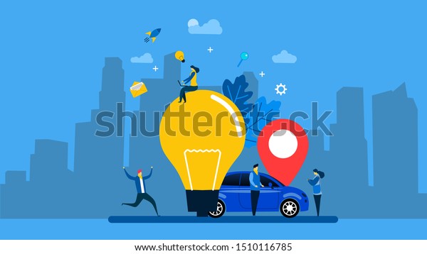 Website or landing page vector illustration of Smart\
city transportation with Tiny People Characters. Concept Vector\
Illustration suitable for web landing page, Wallpaper, Background,\
Card, banner, 