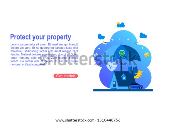 Website or landing page vector illustration of\
Property and health insurance vector illustration concept,can use\
for, landing page, template, ui, web, mobile app, poster, banner,\
flyer