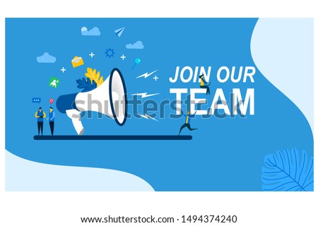 Website or landing page vector. Join our team with Tiny People Character Concept Vector Illustration, Suitable For web landing page,Wallpaper, Background, Card, banner,Book Illustration