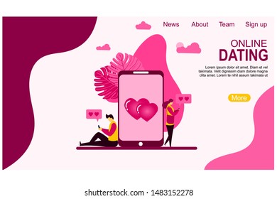 Website or landing page vector. Online dating with Tiny People Character Concept Vector Illustration, Suitable For Wallpaper, Background, Card, banner,Book Illustration, Web Landing Page