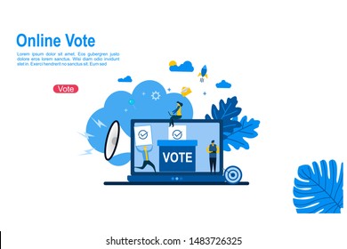 Website or landing page vector. Online terpercaya vote with Tiny People Character Concept Vector Illustration, Suitable For Wallpaper, Background, Card, banner,Book Illustration, Web Landing Page