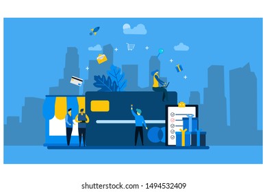 Website or landing page vector. online shopping, credit card payment, gift card with Tiny People Character Concept Vector Illustration, Suitable For web landing page,Wallpaper, Background, Card,