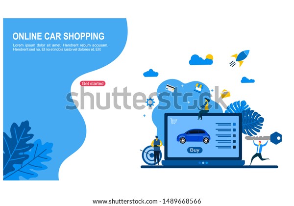 Website or landing page vector. Online car online\
with Tiny People Character Concept Vector Illustration, Suitable\
For Wallpaper, Background, Card, banner,Book Illustration, Web\
Landing Page