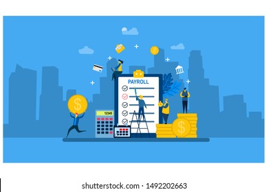 	
Website or landing page vector. Payroll, Salary payment with Tiny People Character Concept Vector Illustration, Suitable For web landing page,Wallpaper, Background, Card, banner,Book Illustration