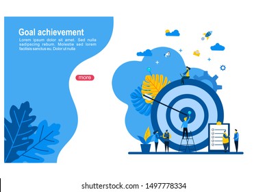 Website or landing page vector. Target with an arrow, hit the target, goal achievement with Tiny People Character Concept Vector Illustration, Suitable For web landing page,Wallpaper, Background, Card