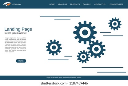 Website landing page vector template. White background with abstract cogwheels