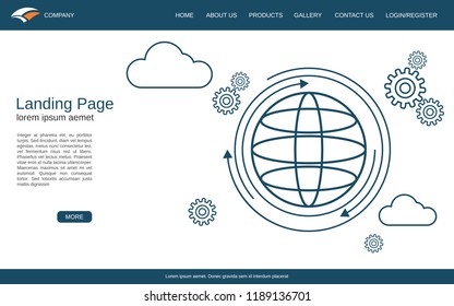 Website landing page vector template. White background with abstract data transfer concept illustration